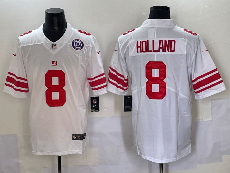 Men 2025 New York Giants 8 Holland White Second generations Nike Limited NFL Jersey style 2